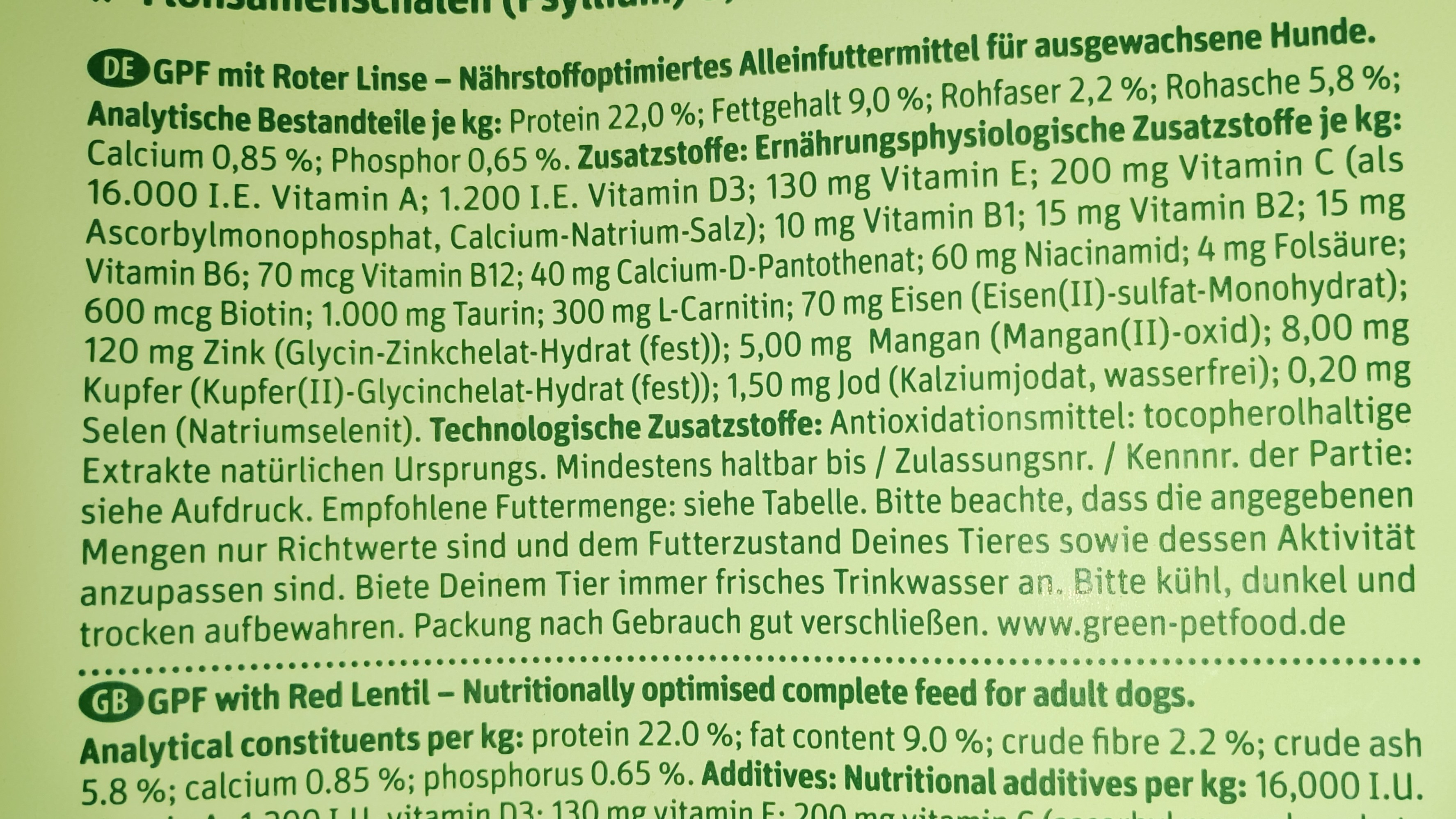  Angaben zum Futtermittel.